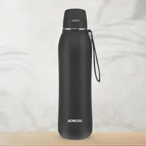 BOROSIL RIVERA BLACK INSULATED SS BOTTLE- 600ML