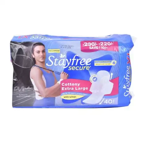 STAYFREE SECURE COTTONY SANITARY PADS WITH WINGS XL 40 U